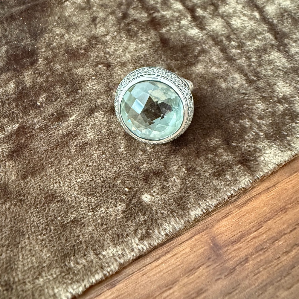 David Yurman Silver Ring with Light Green Gemstone